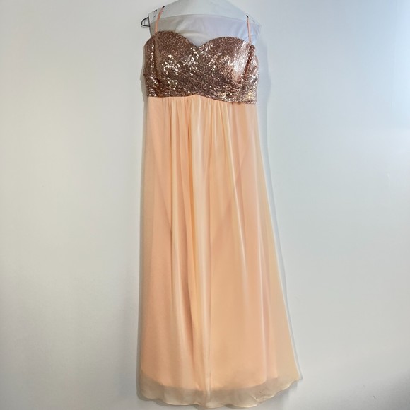 none Dresses & Skirts - Pink/Peach Strapless Sequin Dress M (6-8)